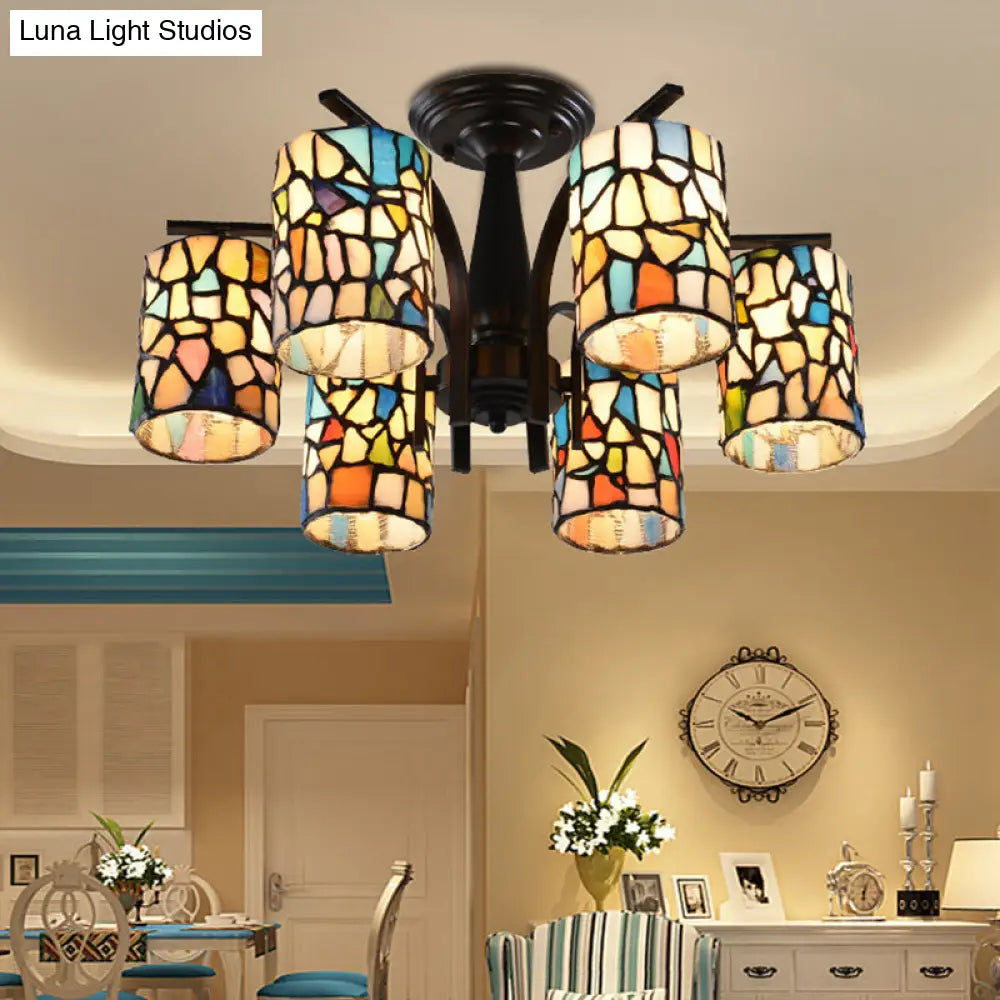 DecorBites™ DecorBites™ Mediterranean Cylinder Glass Ceiling Mount - Semi Flush Light (6/8 Lights) in Black for Living Room
