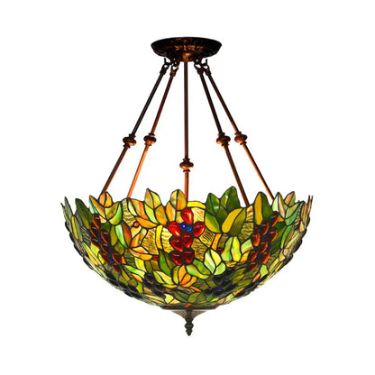 DecorBites™ DecorBites™ Mediterranean Dome Semi Flush Mount Ceiling Light - 16"/18" Wide, 2 Green Cut Glass Lights
