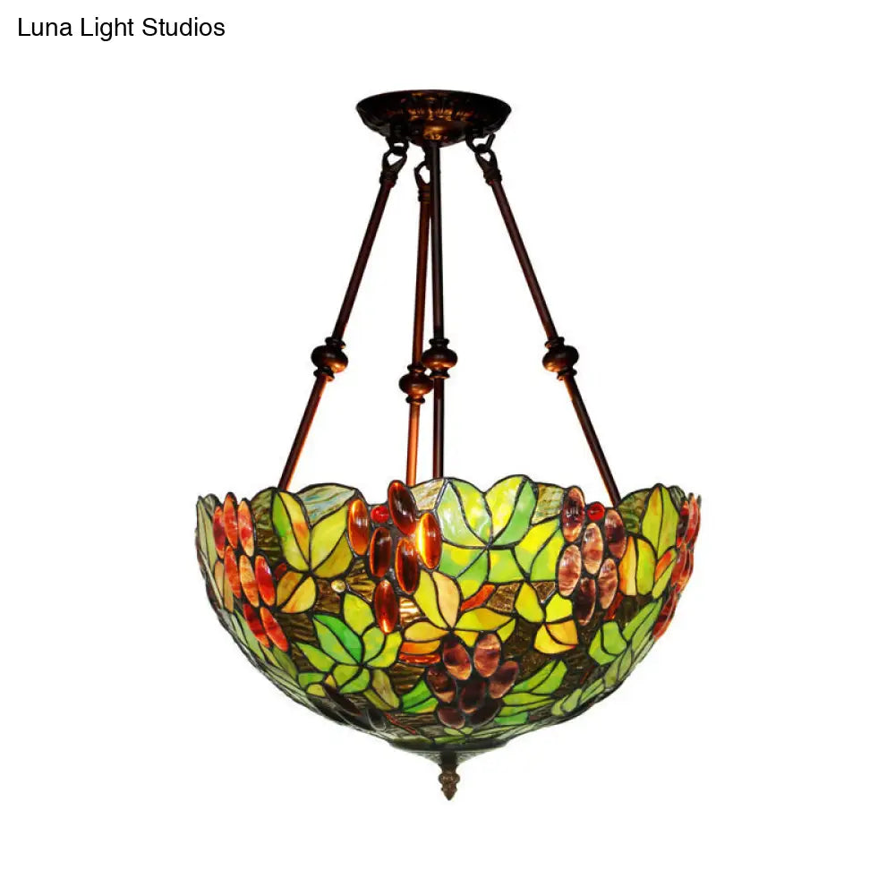 DecorBites™ DecorBites™ Mediterranean Dome Semi Flush Mount Ceiling Light - 16"/18" Wide, 2 Green Cut Glass Lights