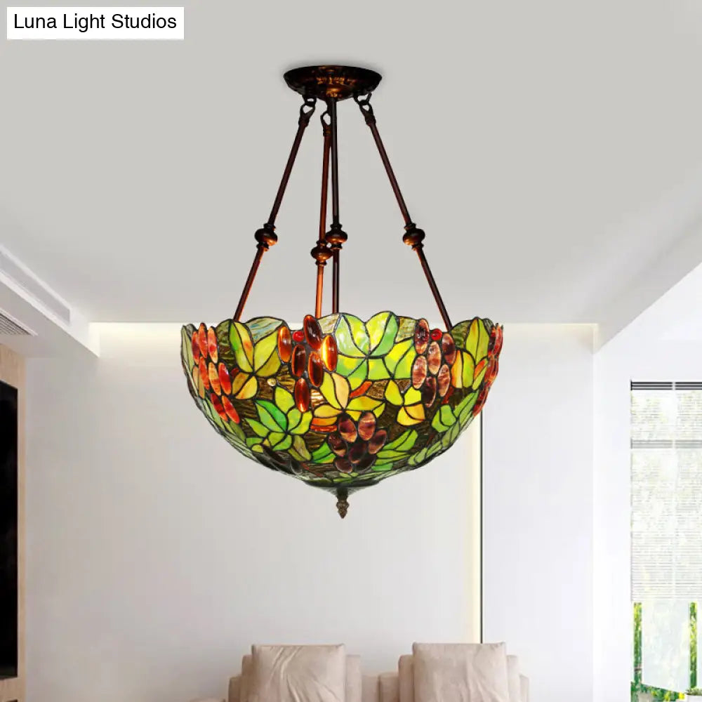 DecorBites™ DecorBites™ Mediterranean Dome Semi Flush Mount Ceiling Light - 16"/18" Wide, 2 Green Cut Glass Lights