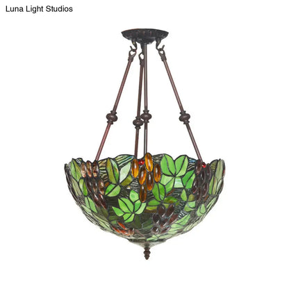 DecorBites™ DecorBites™ Mediterranean Dome Semi Flush Mount Ceiling Light - 16"/18" Wide, 2 Green Cut Glass Lights