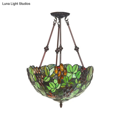 DecorBites™ DecorBites™ Mediterranean Dome Semi Flush Mount Ceiling Light - 16"/18" Wide, 2 Green Cut Glass Lights