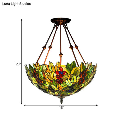 DecorBites™ DecorBites™ Mediterranean Dome Semi Flush Mount Ceiling Light - 16"/18" Wide, 2 Green Cut Glass Lights
