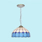 Mediterranean Dome Stained Art Glass Pendant Light in White/Blue/Bronze