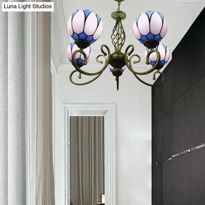 Lámpara de araña mediterránea de cristal con brazo articulado - Tallada a mano, diseño ondulado - Colgante de 5 luces rojo/amarillo/azul