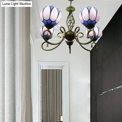 Lámpara de araña mediterránea de cristal con brazo articulado - Tallada a mano, diseño ondulado - Colgante de 5 luces rojo/amarillo/azul