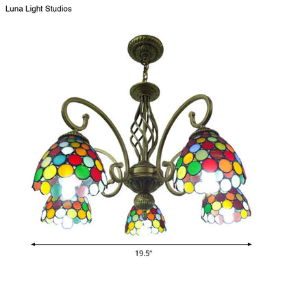 Lámpara de araña mediterránea de cristal con brazo articulado - Tallada a mano, diseño ondulado - Colgante de 5 luces rojo/amarillo/azul