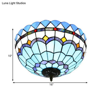 DecorBites™ DecorBites™ Mediterranean Hand Rolled Art Glass Bowl Flush Mount Light Fixture with Blue 2/3 Bulbs in 12"/16" W