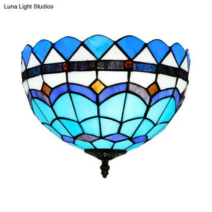 DecorBites™ DecorBites™ Mediterranean Hand Rolled Art Glass Bowl Flush Mount Light Fixture with Blue 2/3 Bulbs in 12"/16" W