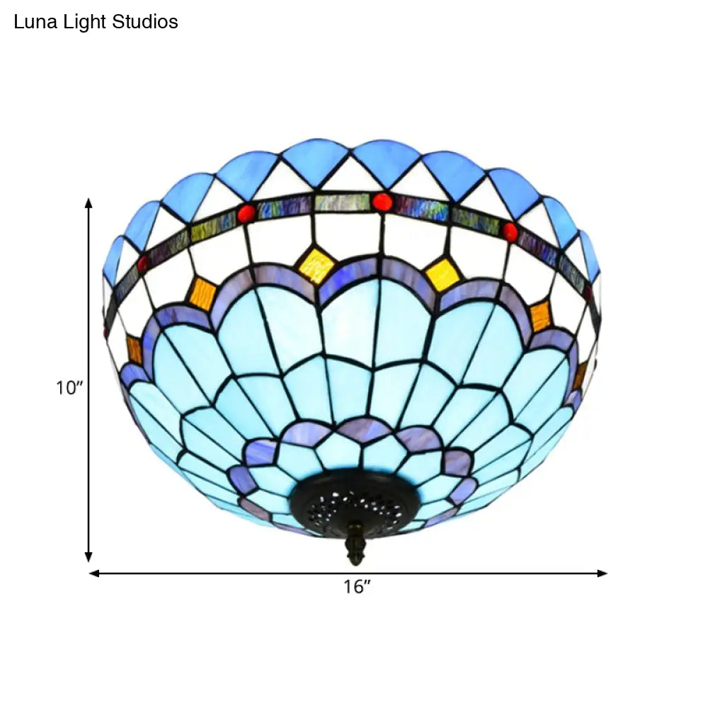 DecorBites™ DecorBites™ Mediterranean Hand Rolled Art Glass Bowl Flush Mount Light Fixture with Blue 2/3 Bulbs in 12"/16" W