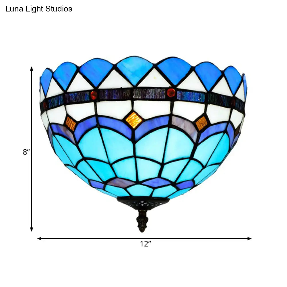 DecorBites™ DecorBites™ Mediterranean Hand Rolled Art Glass Bowl Flush Mount Light Fixture with Blue 2/3 Bulbs in 12"/16" W