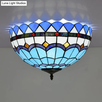 DecorBites™ DecorBites™ Mediterranean Hand Rolled Art Glass Bowl Flush Mount Light Fixture with Blue 2/3 Bulbs in 12"/16" W