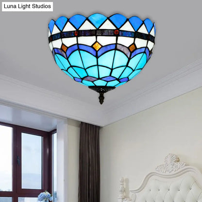 DecorBites™ DecorBites™ Mediterranean Hand Rolled Art Glass Bowl Flush Mount Light Fixture with Blue 2/3 Bulbs in 12"/16" W