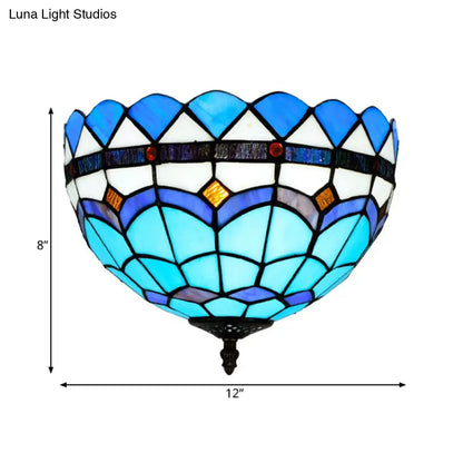 DecorBites™ DecorBites™ Mediterranean Hand Rolled Art Glass Bowl Flush Mount Light Fixture with Blue 2/3 Bulbs in 12"/16" W