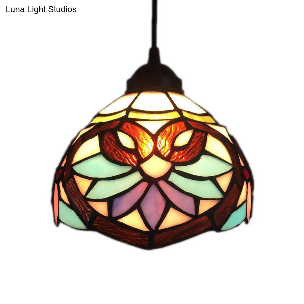 Mediterranean Pendant Lamp in Blue with Hand Cut Glass Bowl Shade