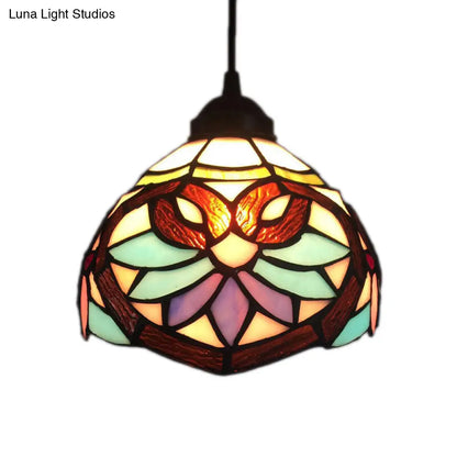 Mediterranean Pendant Lamp in Blue with Hand Cut Glass Bowl Shade