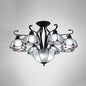 Mediterranean Scalloped Stained Glass Ceiling Lamp - 9 Heads Gray/White/Yellow Light - Semi Flush Mount Fixture