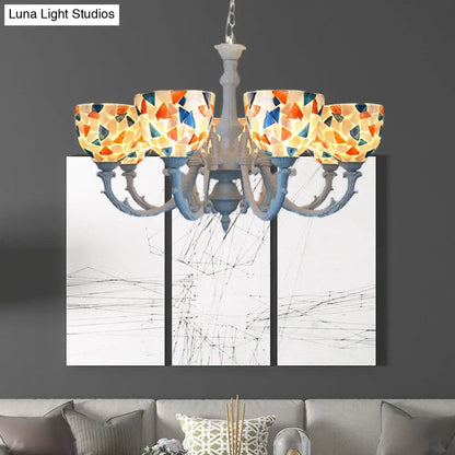 Mediterranean Shell Chandelier - White Mosaic with 3/5/8 Lights for Living Room Ceiling
