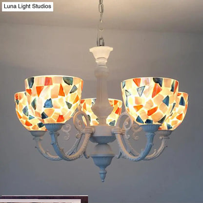 Mediterranean Shell Chandelier - White Mosaic with 3/5/8 Lights for Living Room Ceiling