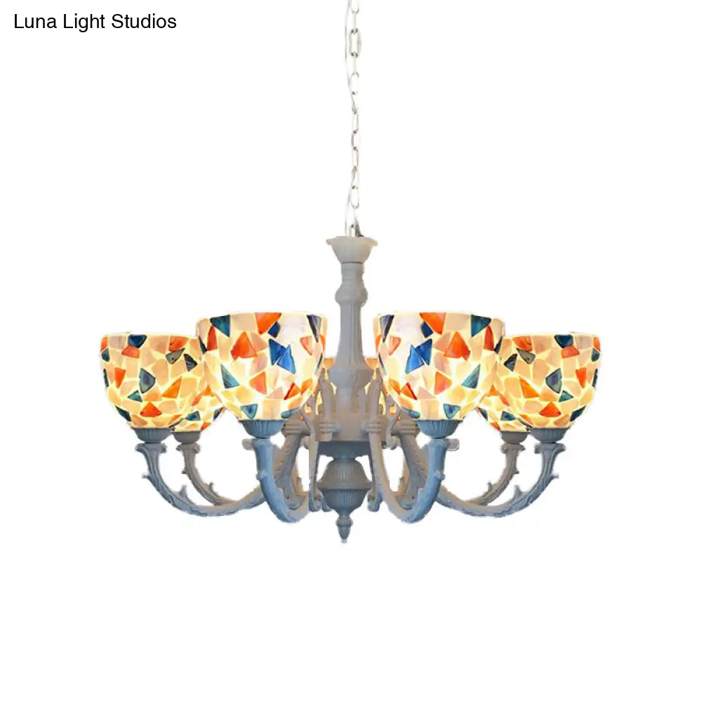 Mediterranean Shell Chandelier - White Mosaic with 3/5/8 Lights for Living Room Ceiling