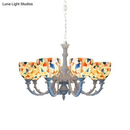Mediterranean Shell Chandelier - White Mosaic with 3/5/8 Lights for Living Room Ceiling