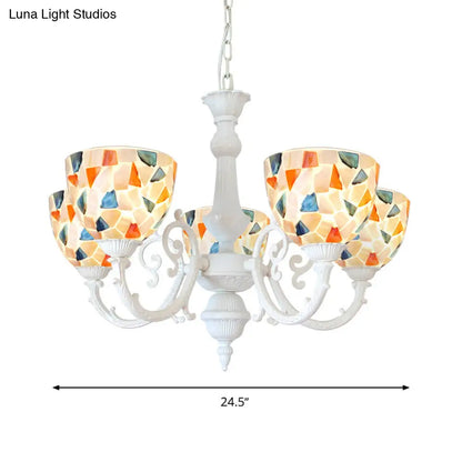 Mediterranean Shell Chandelier - White Mosaic with 3/5/8 Lights for Living Room Ceiling