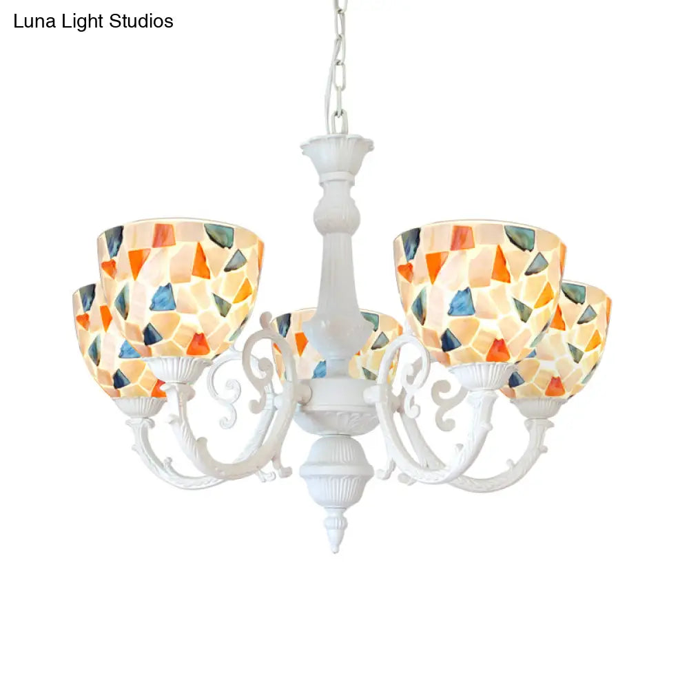 Mediterranean Shell Chandelier - White Mosaic with 3/5/8 Lights for Living Room Ceiling