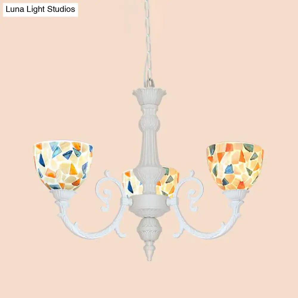 Mediterranean Shell Chandelier - White Mosaic with 3/5/8 Lights for Living Room Ceiling