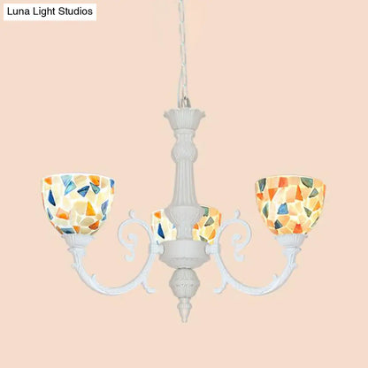 Mediterranean Shell Chandelier - White Mosaic with 3/5/8 Lights for Living Room Ceiling