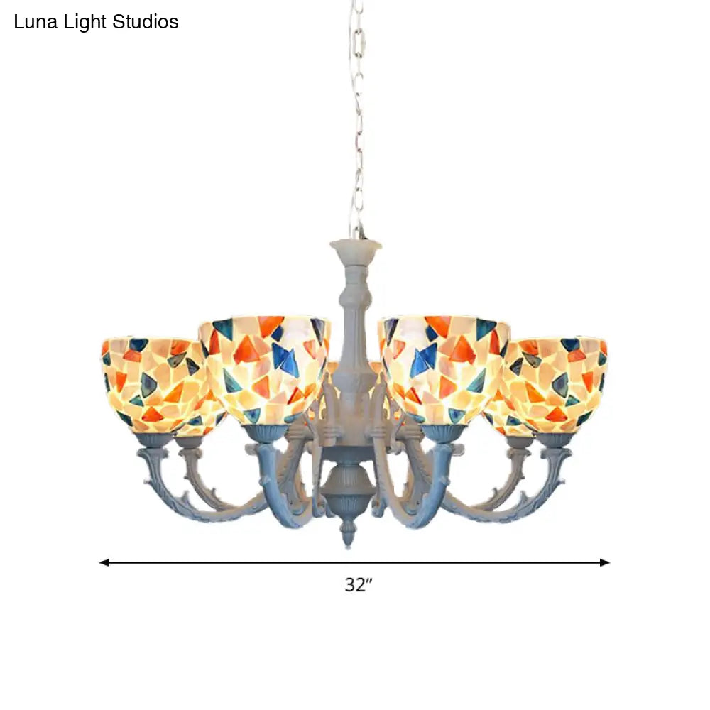 Mediterranean Shell Chandelier - White Mosaic with 3/5/8 Lights for Living Room Ceiling