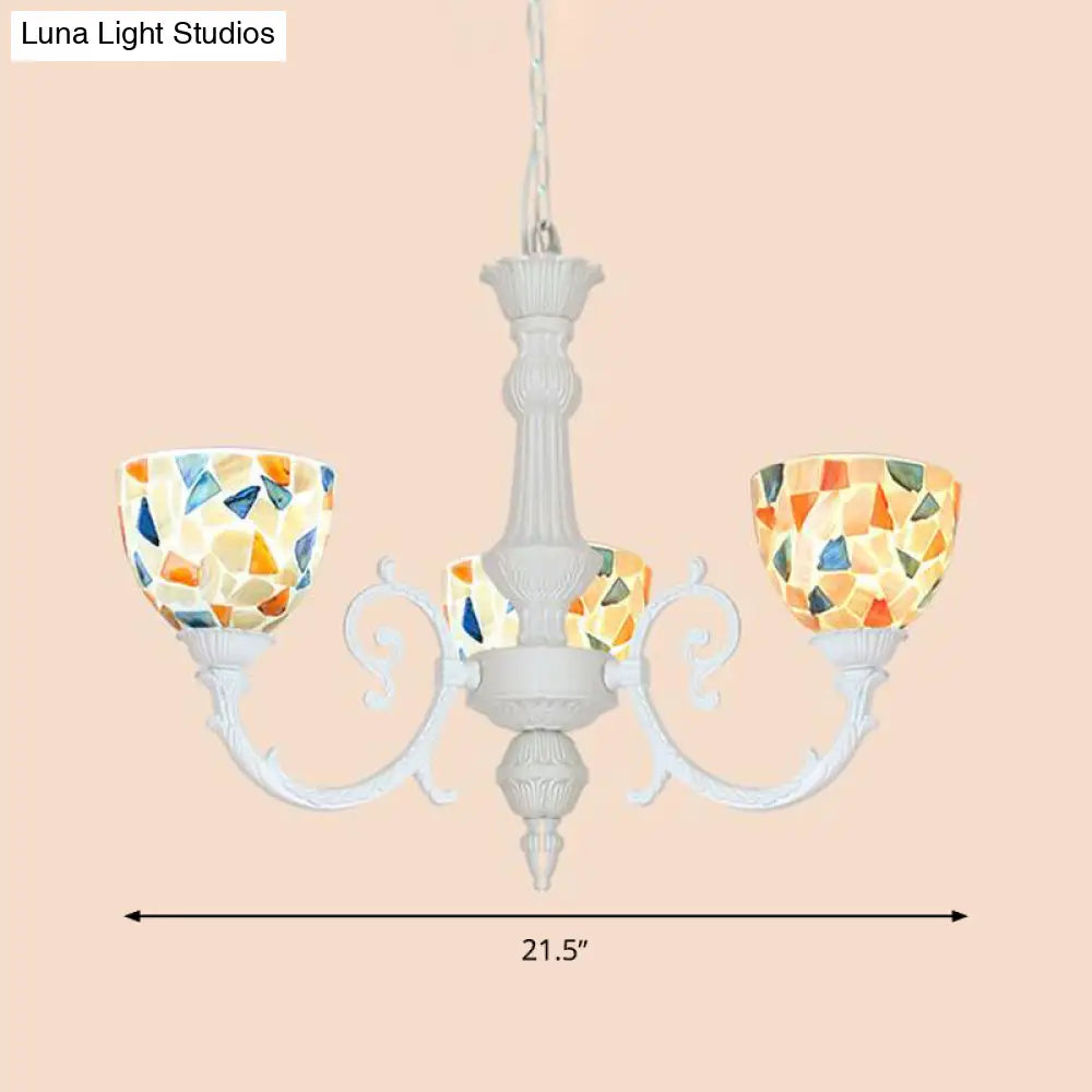 Mediterranean Shell Chandelier - White Mosaic with 3/5/8 Lights for Living Room Ceiling