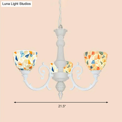 Mediterranean Shell Chandelier - White Mosaic with 3/5/8 Lights for Living Room Ceiling
