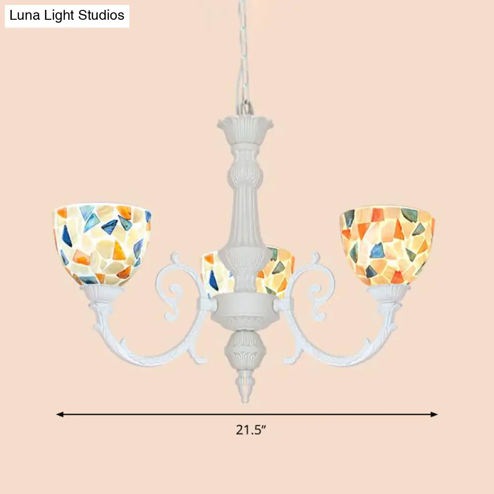 Mediterranean Shell Chandelier - White Mosaic with 3/5/8 Lights for Living Room Ceiling