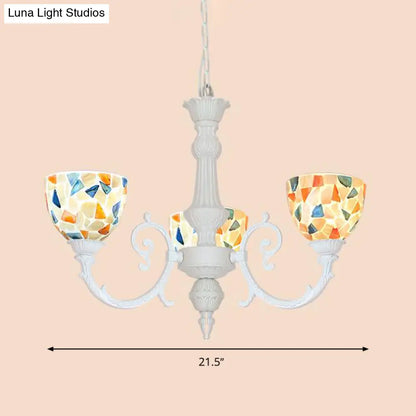 Mediterranean Shell Chandelier - White Mosaic with 3/5/8 Lights for Living Room Ceiling
