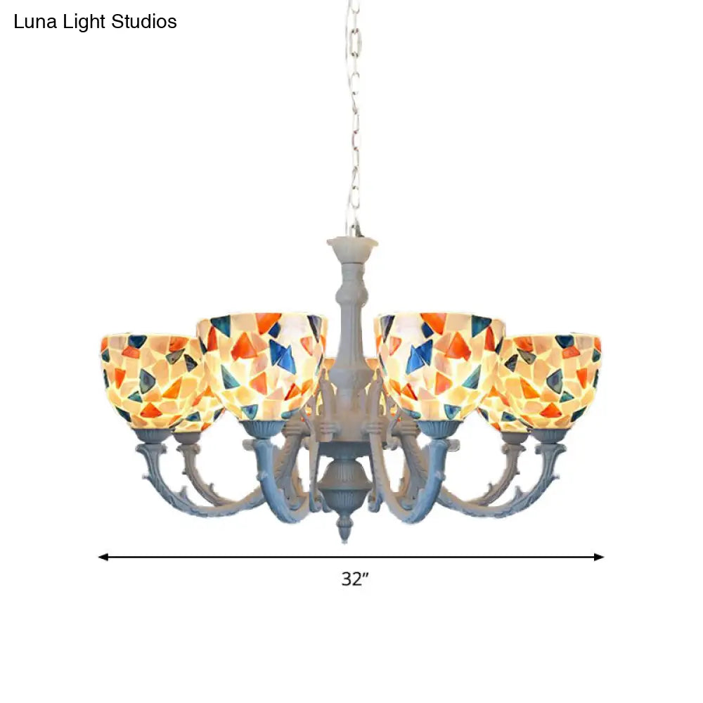 Mediterranean Shell Chandelier - White Mosaic with 3/5/8 Lights for Living Room Ceiling