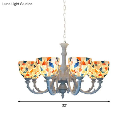 Mediterranean Shell Chandelier - White Mosaic with 3/5/8 Lights for Living Room Ceiling