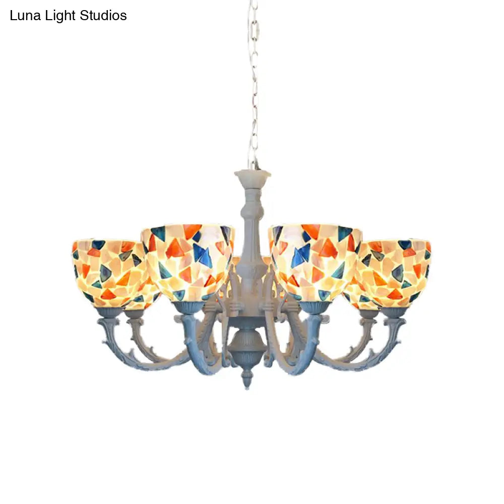 Mediterranean Shell Chandelier - White Mosaic with 3/5/8 Lights for Living Room Ceiling
