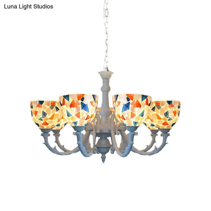 Mediterranean Shell Chandelier - White Mosaic with 3/5/8 Lights for Living Room Ceiling