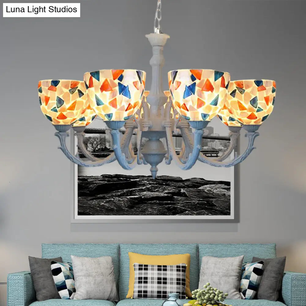 Mediterranean Shell Chandelier - White Mosaic with 3/5/8 Lights for Living Room Ceiling