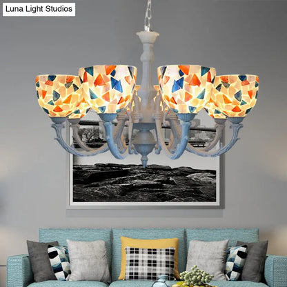 Mediterranean Shell Chandelier - White Mosaic with 3/5/8 Lights for Living Room Ceiling