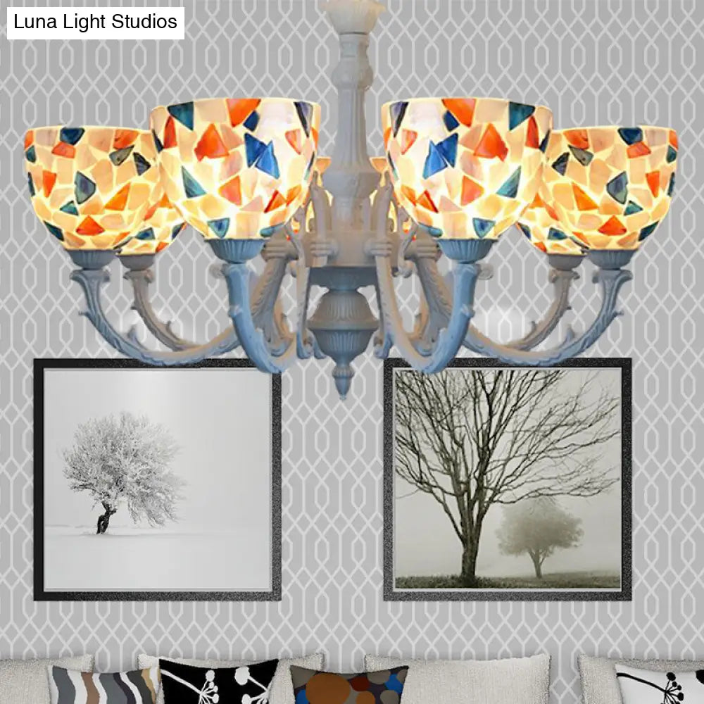 Mediterranean Shell Chandelier - White Mosaic with 3/5/8 Lights for Living Room Ceiling