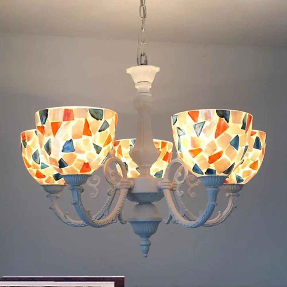Mediterranean Shell Chandelier - White Mosaic with 3/5/8 Lights for Living Room Ceiling