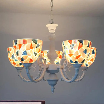 Mediterranean Shell Chandelier - White Mosaic with 3/5/8 Lights for Living Room Ceiling