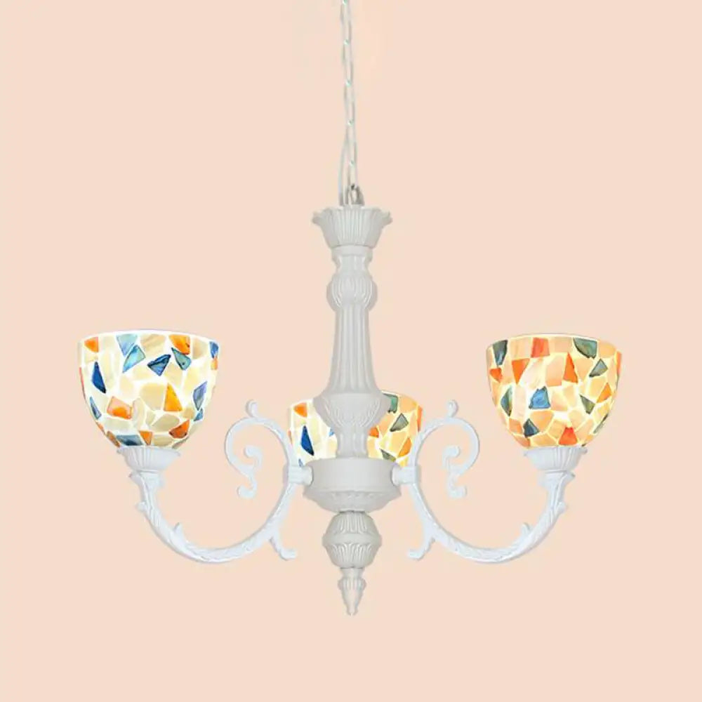 Mediterranean Shell Chandelier - White Mosaic with 3/5/8 Lights for Living Room Ceiling