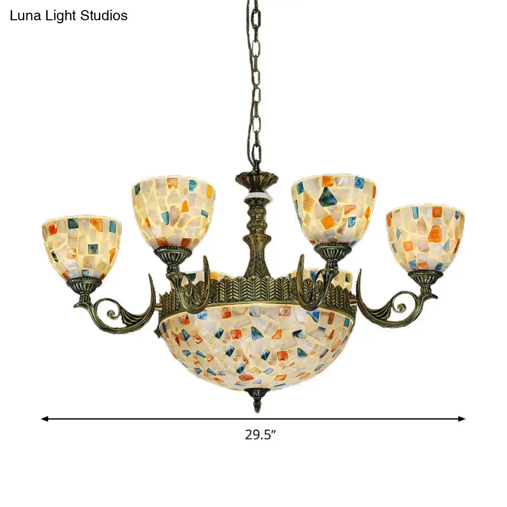Mediterranean Shell Mosaic Pendant Chandelier - White with 5/9/11 Lights
