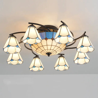 DecorBites™ DecorBites™ Mediterranean Stained Art Glass Ceiling Flush Light for Bedroom