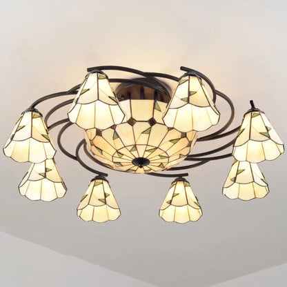 DecorBites™ DecorBites™ Mediterranean Stained Art Glass Ceiling Flush Light for Bedroom