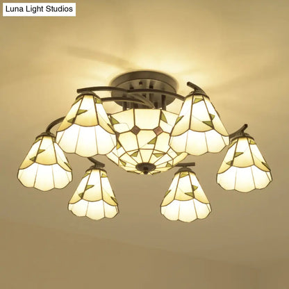 DecorBites™ DecorBites™ Mediterranean Stained Art Glass Ceiling Flush Light for Bedroom