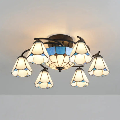 DecorBites™ DecorBites™ Mediterranean Stained Art Glass Ceiling Flush Light for Bedroom