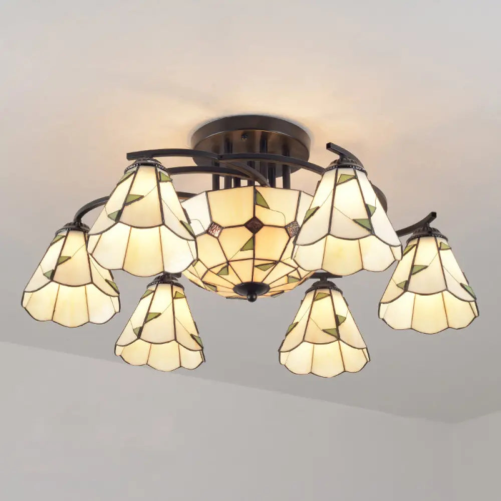 DecorBites™ DecorBites™ Mediterranean Stained Art Glass Ceiling Flush Light for Bedroom
